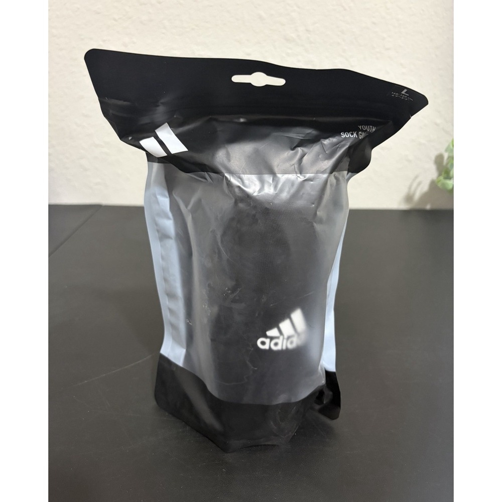 NEW ADIDAS Youth Sock Guard Shin Guard L Black/White Hard Shell Removable Shield
